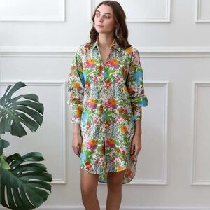 Mille Summer Garden print mini shirt dress xl floral